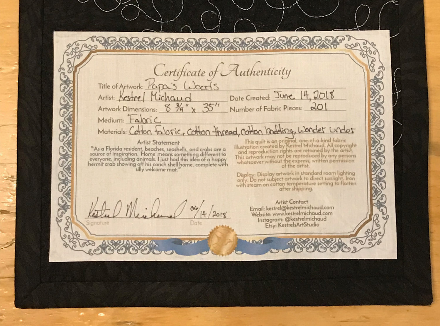 Certificates of Authenticity