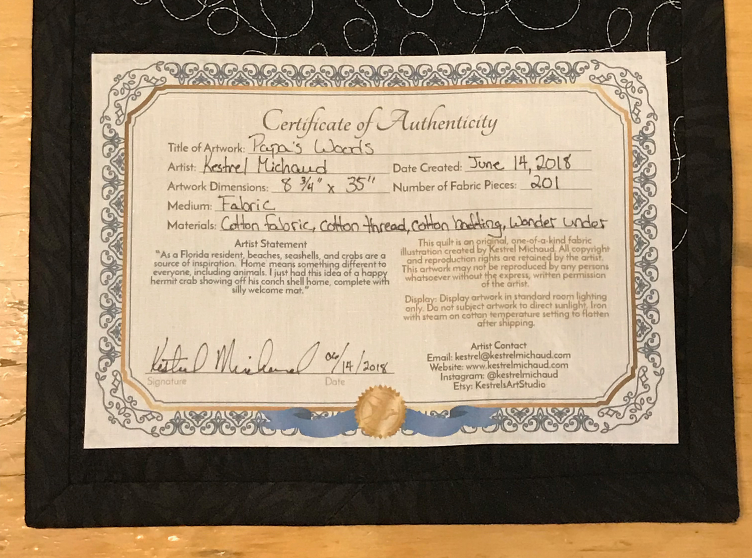 Certificate of Authenticity