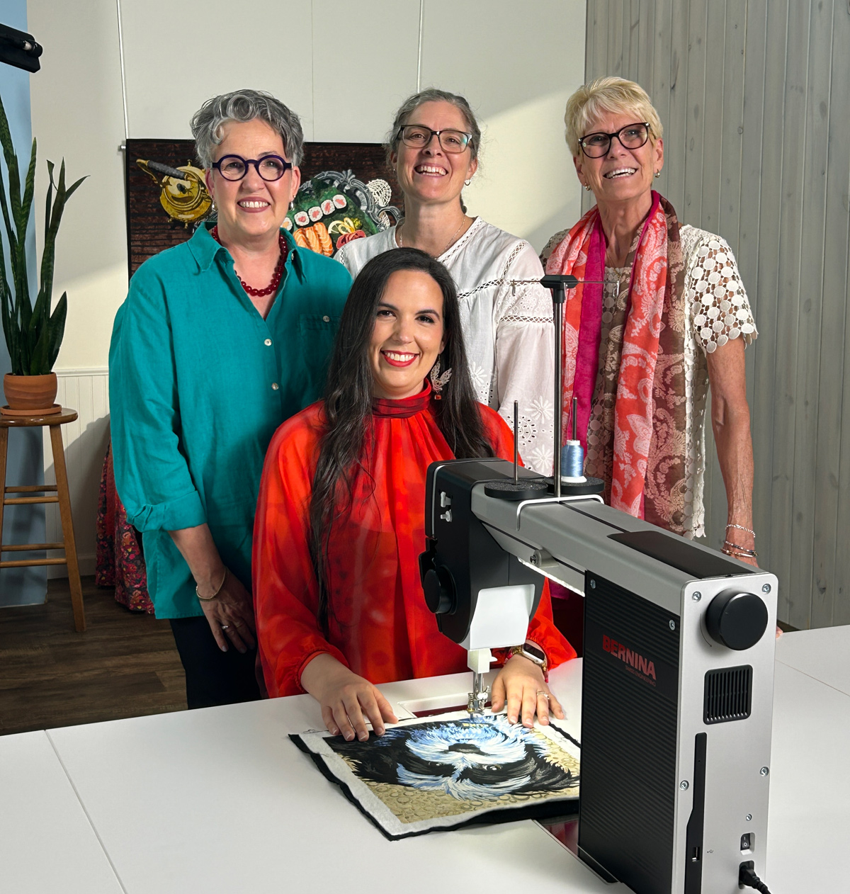 Susan, Brandy, Jeanne, and Kestrel on set by the Q16
