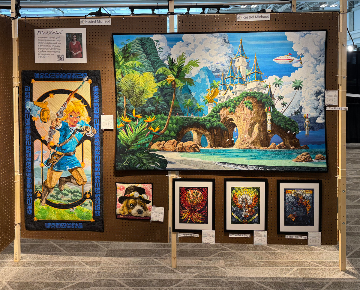 Kestrel's artwork hanging at Worldcon