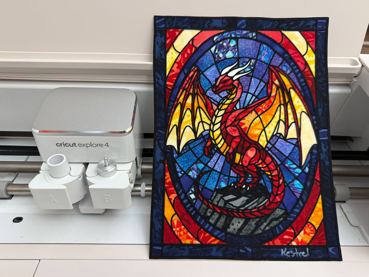 Cricut Explore Air 4 and Stained Glass Dragon fabric art